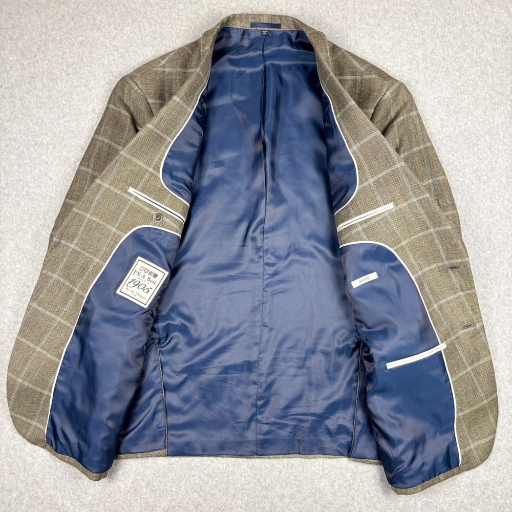 Jos. A. Bank 1905 Slim Fit Blazer 46R Brown Windowpane Linen Wool Sport Coat - Picture 4 of 11